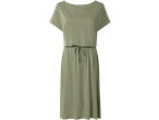 Vestido feminino Esmara verde-oliva com mangas curtas e cordão na cintura.