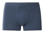 Men's dark blue boxer briefs with a striped waistband.