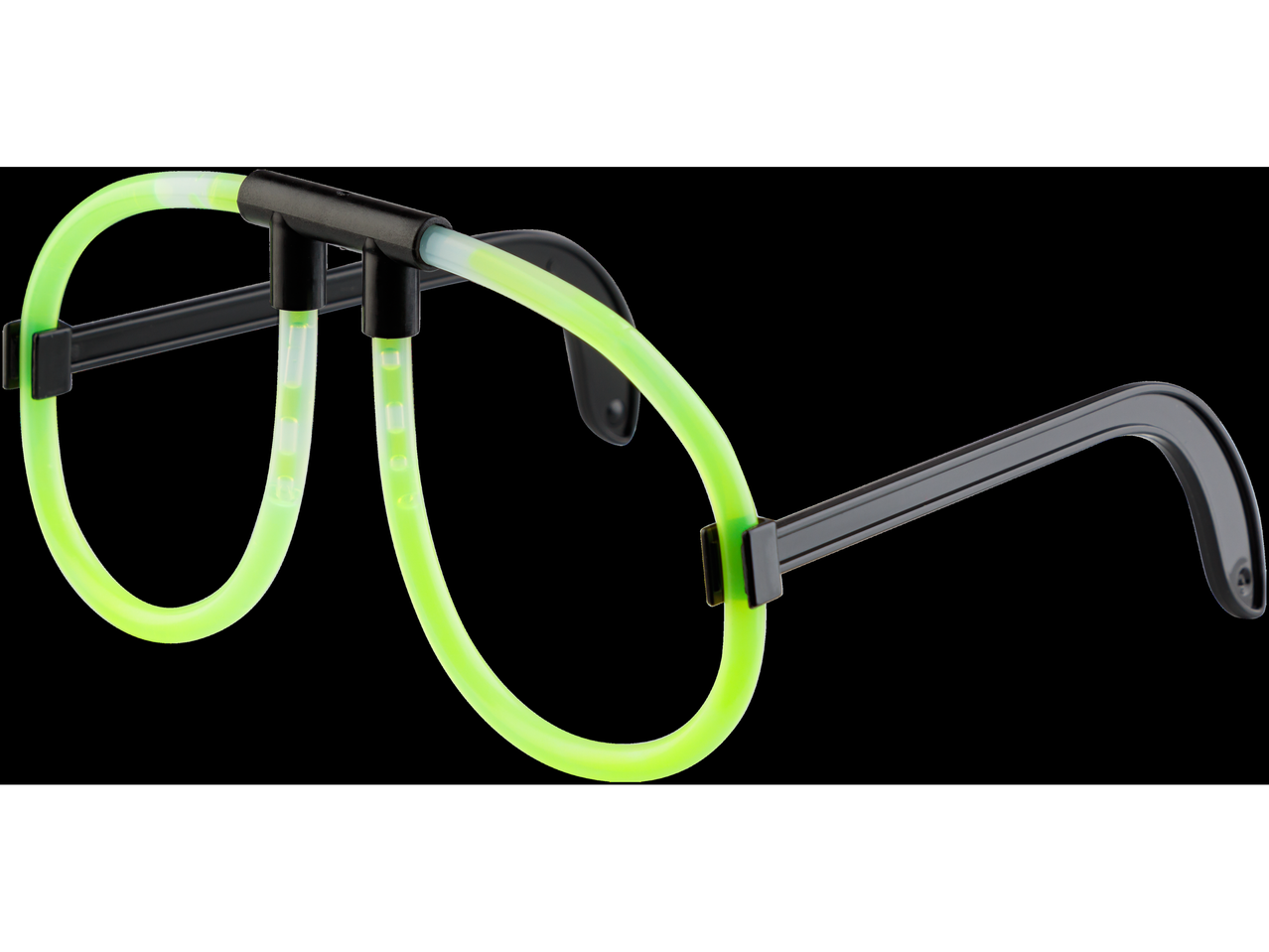 Zaļas spīdošas brilles uz melna fona