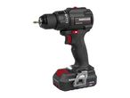 A black cordless drill with a red trigger and a 2.0Ah battery pack.