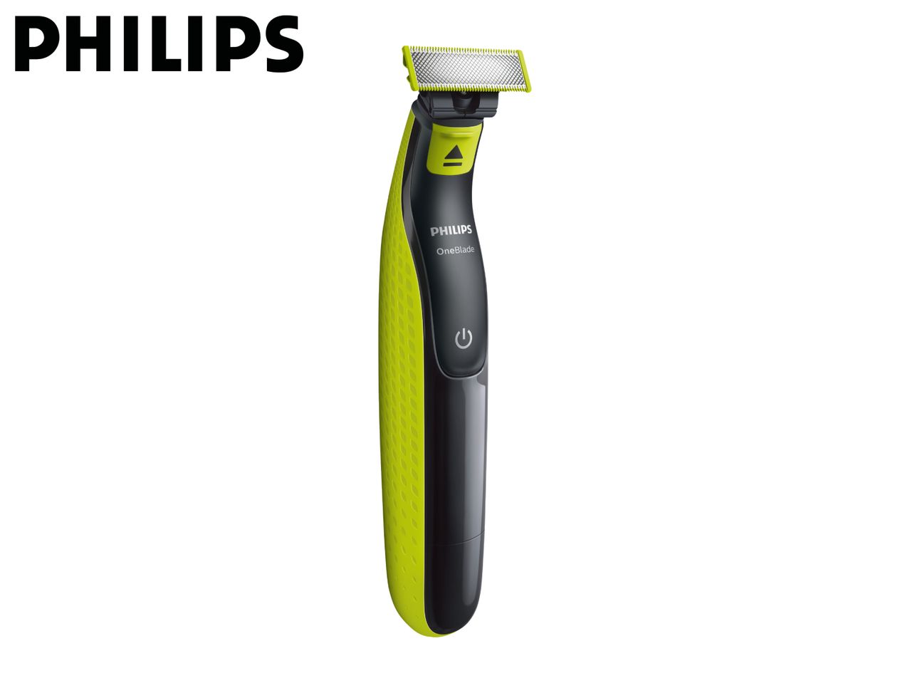 Philips OneBlade electric shaver in black and lime green