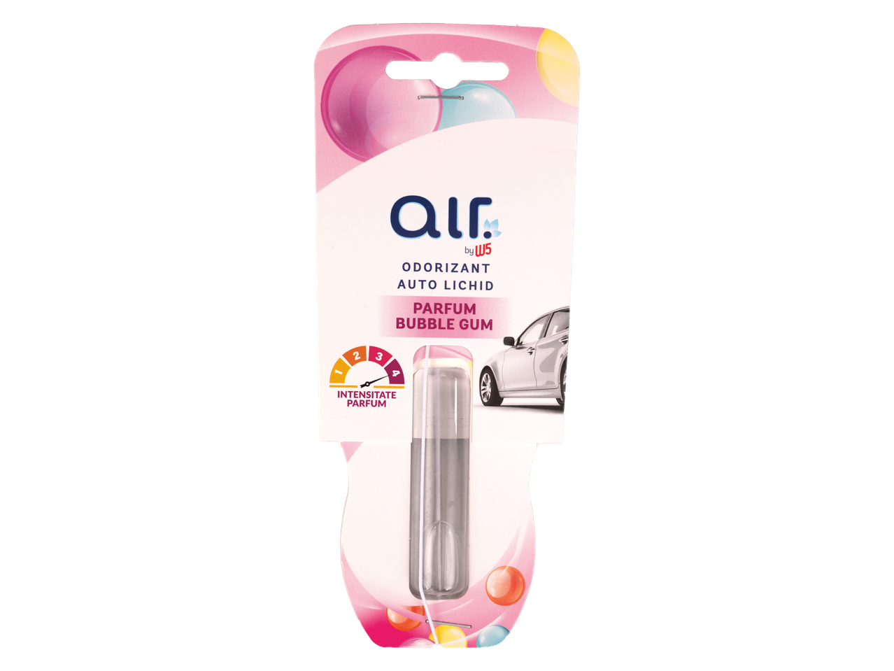 Odorizant auto lichid AIR by W5, parfum Bubble Gum, cu indicator de intensitate.