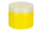 A yellow jar with a clear lid.