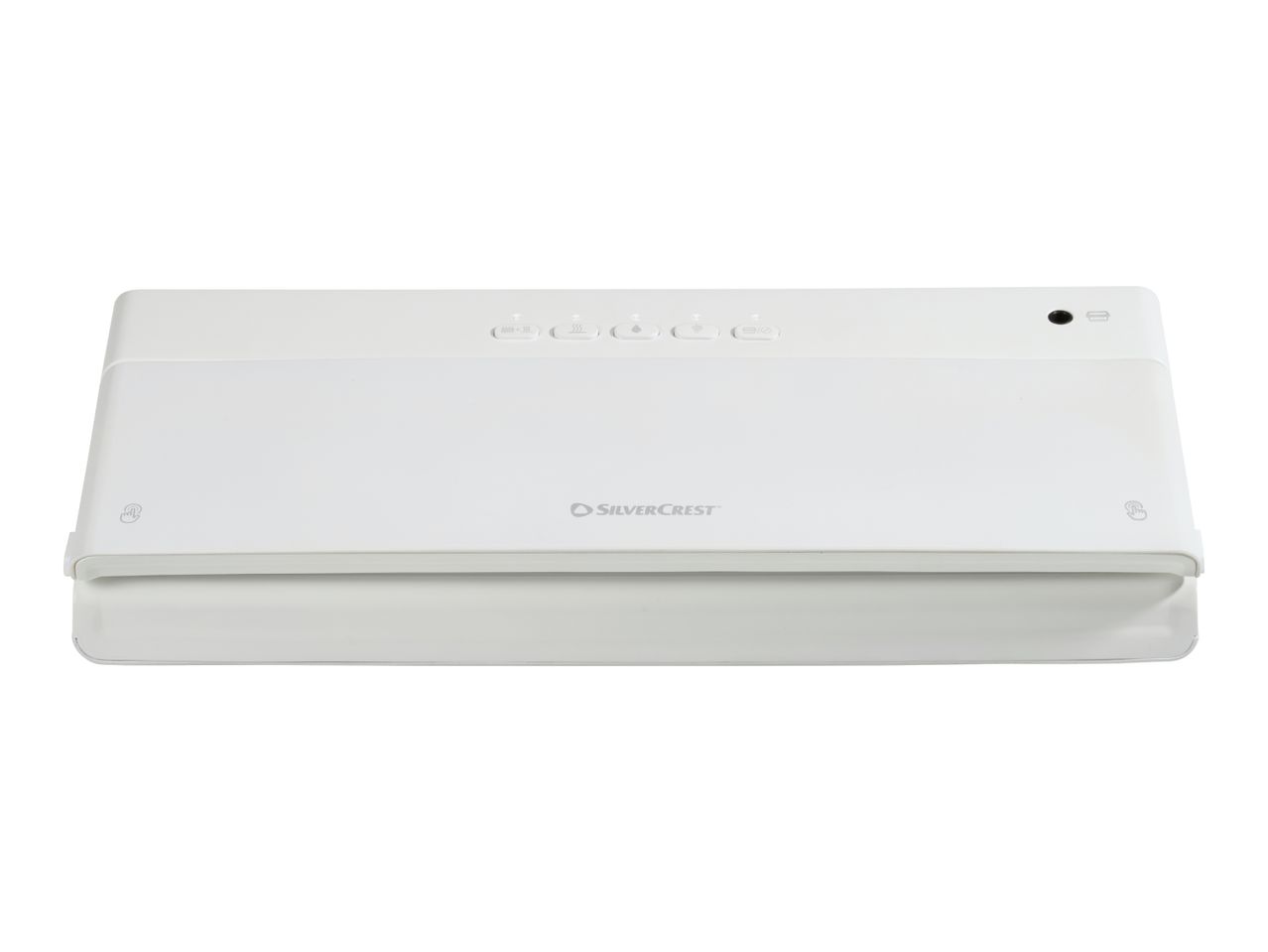 White vacuum sealer with control buttons on top