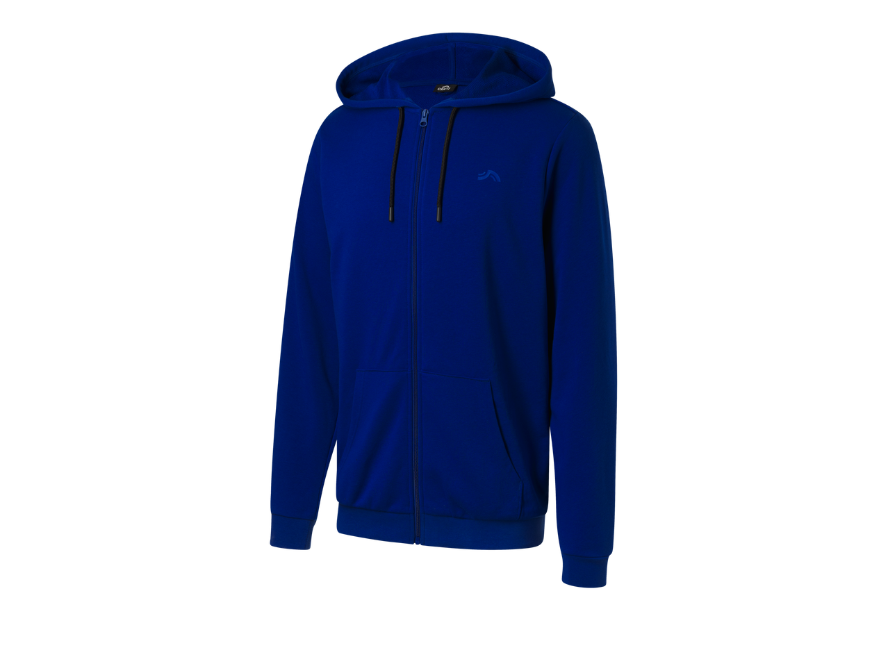 Blauwe Crivit Sweatjacka met rits en capuchon.