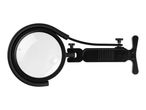 Black magnifying glass with a flexible arm and a stand