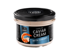 Klaaspurk kreemja kalamarjaga, millel on sildil kreveti pilt ja tekst 'Capelin Caviar Cream with Shrimps 180g'.