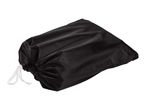 Black drawstring storage bag made of fabric
