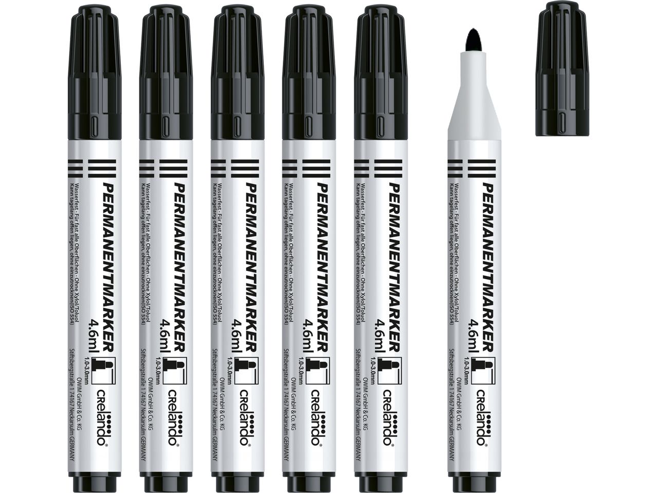 Six black permanent markers 