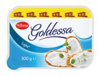 Light cream cheese spread in a 300g container, with crackers and herbs.