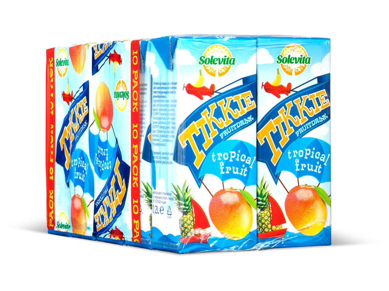 Tienpak Solevita Tikkie fruitsap met tropische vruchten.