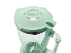 Liquidificador SILVERCREST, vista superior da tampa verde e do recipiente transparente