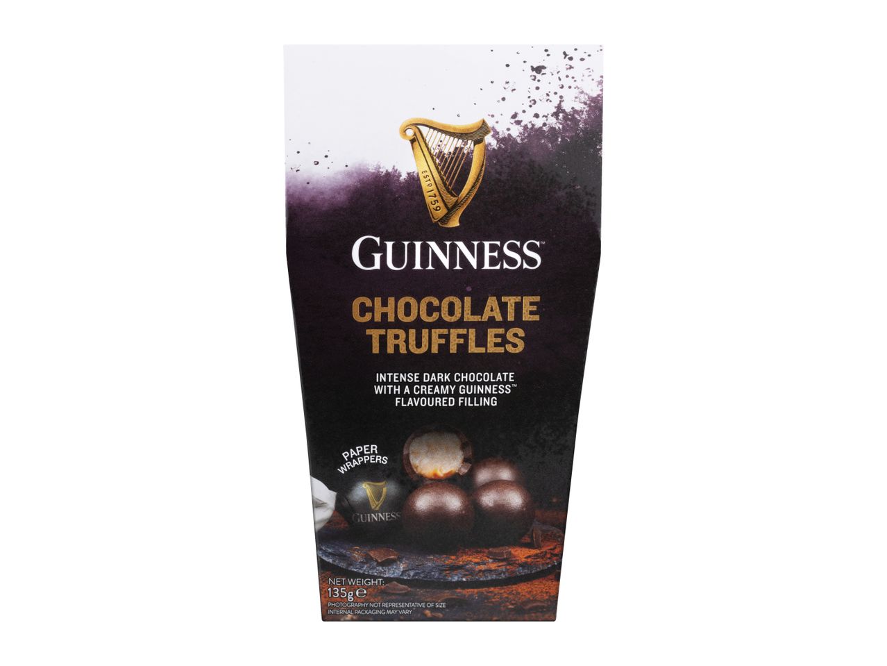 Dark chocolate truffles with a creamy stout-flavoured filling, 135g