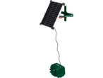 A solar panel connected by a cable to a green power station.