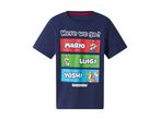 En mørkeblå Super Mario t-shirt til børn med print af Mario, Luigi og Yoshi.