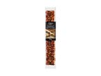 Peanut brittle bar in clear packaging with a black label, 100g.