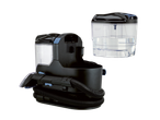 Portable spot cleaner with a detachable water tank, hose, and brush attachment.