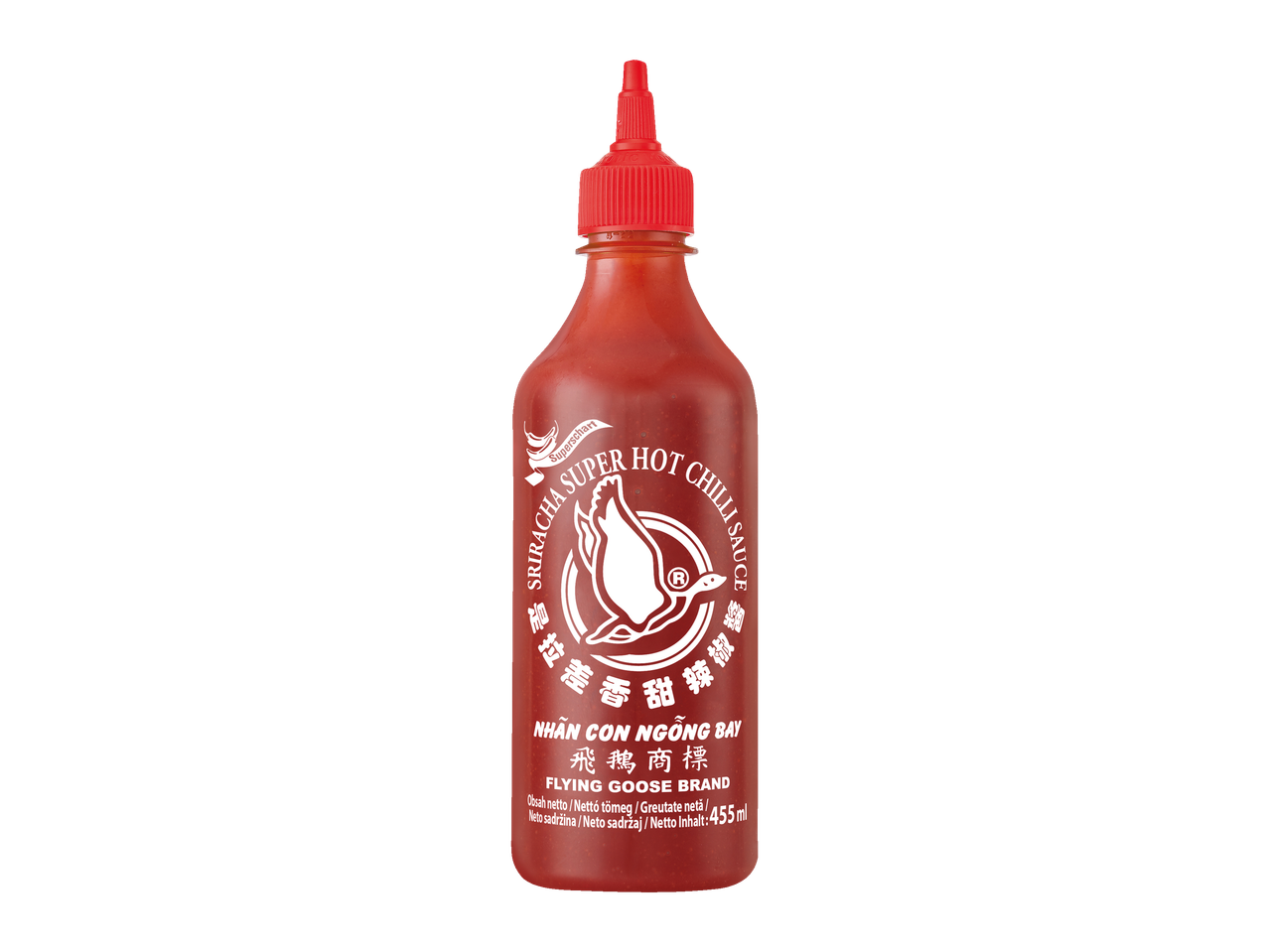 Sos chili picant Sriracha de la Flying Goose Brand.