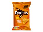 Een oranje zak tortillachips met nachokaassmaak.