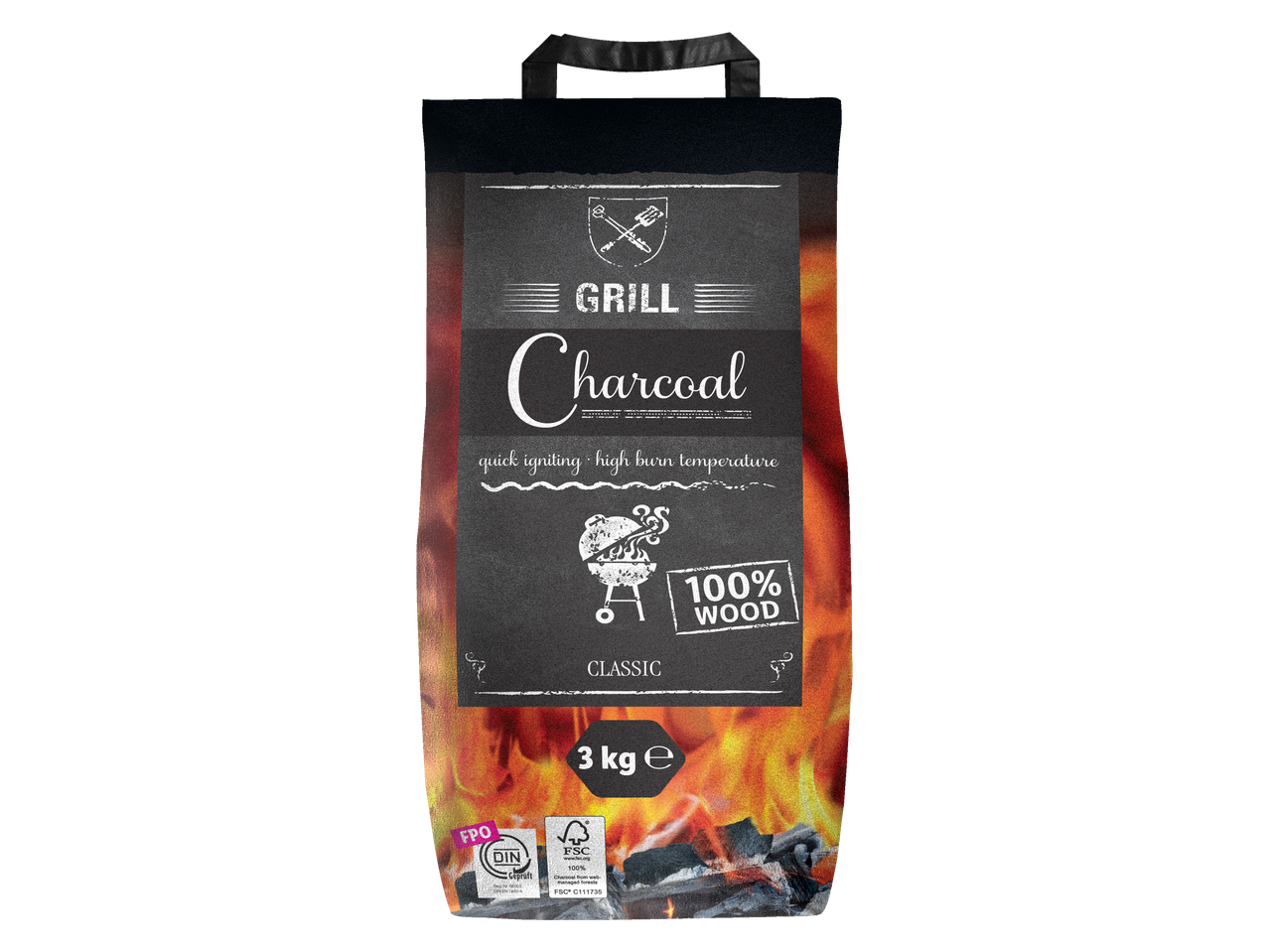 3 kg klassieke barbecue houtskool: snel aansteken, hoge brandtemperatuur.