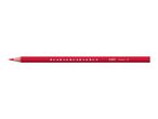 A red BIC colored pencil with bird footprints printed on it.