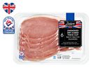 Deluxe unsmoked thick cut back bacon rashers, Red Tractor certified.