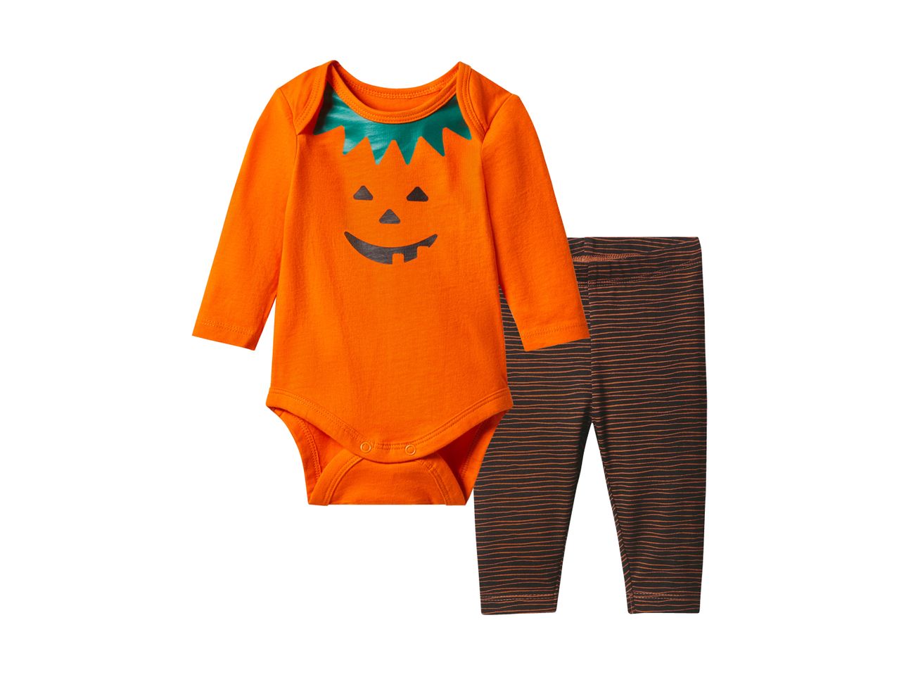 Baby Halloween pumpkin bodysuit and striped pants set