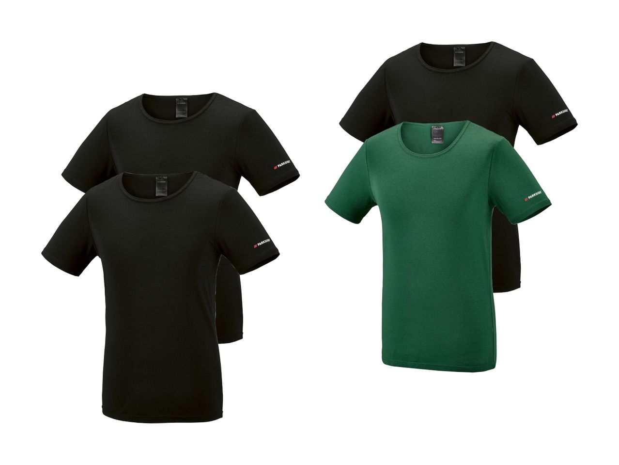 To sæt Parkside t-shirts, et sort og et grøn.