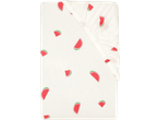 White jersey fitted sheet with a playful watermelon slice pattern.