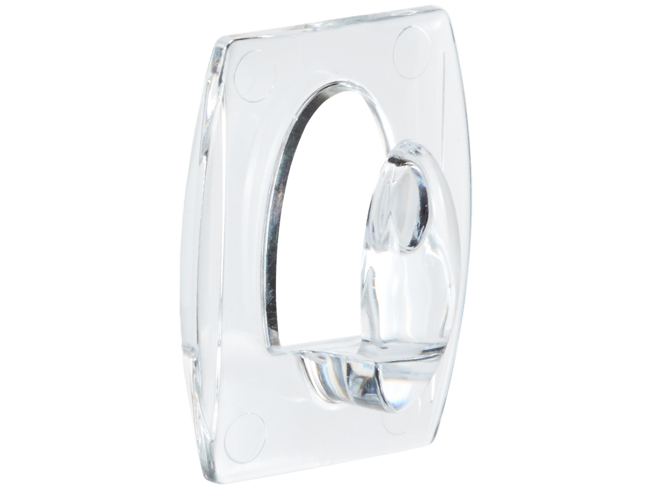 Clear plastic self-adhesive hook for hanging items