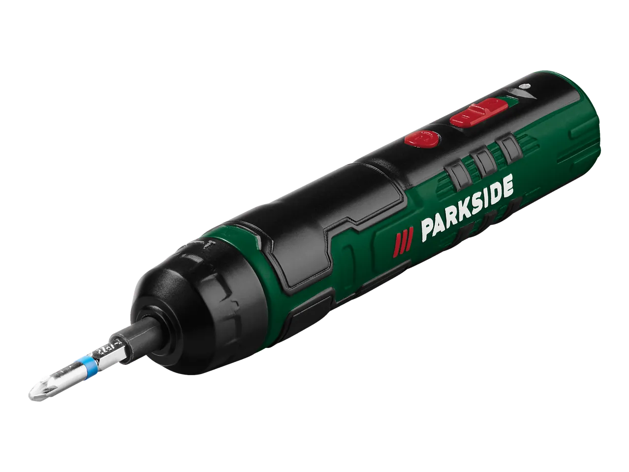 Zaļš un melns PARKSIDE elektriskais skrūvgriezis ar sudraba uzgali.