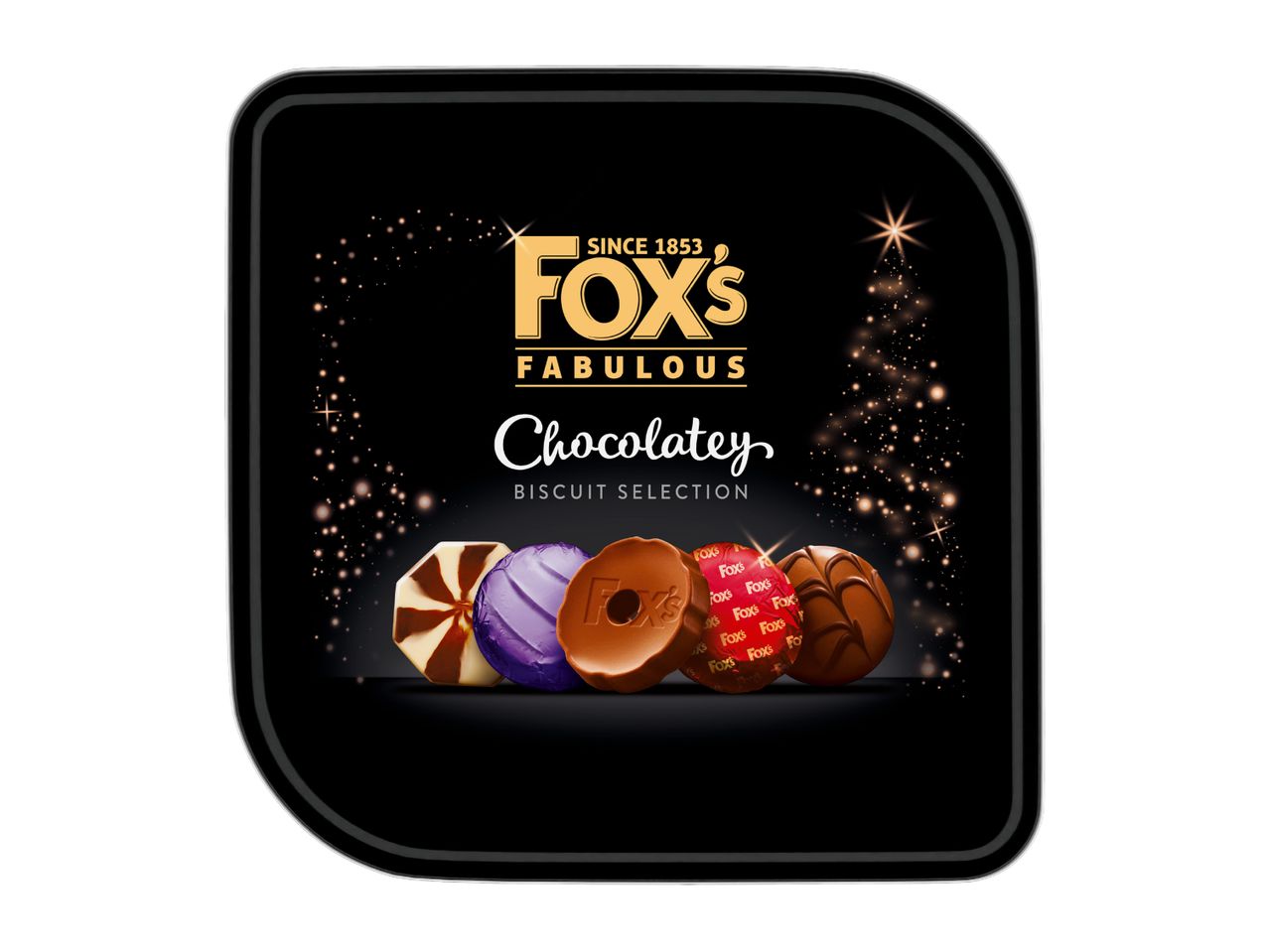 Fox's Fabulous Chocolatey Biscuit Selection with various chocolate biscuits.