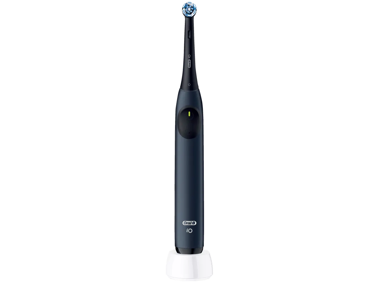 Oral-B iO Simply Bluey elektrische tandenborstel op een wit oplaadstation.