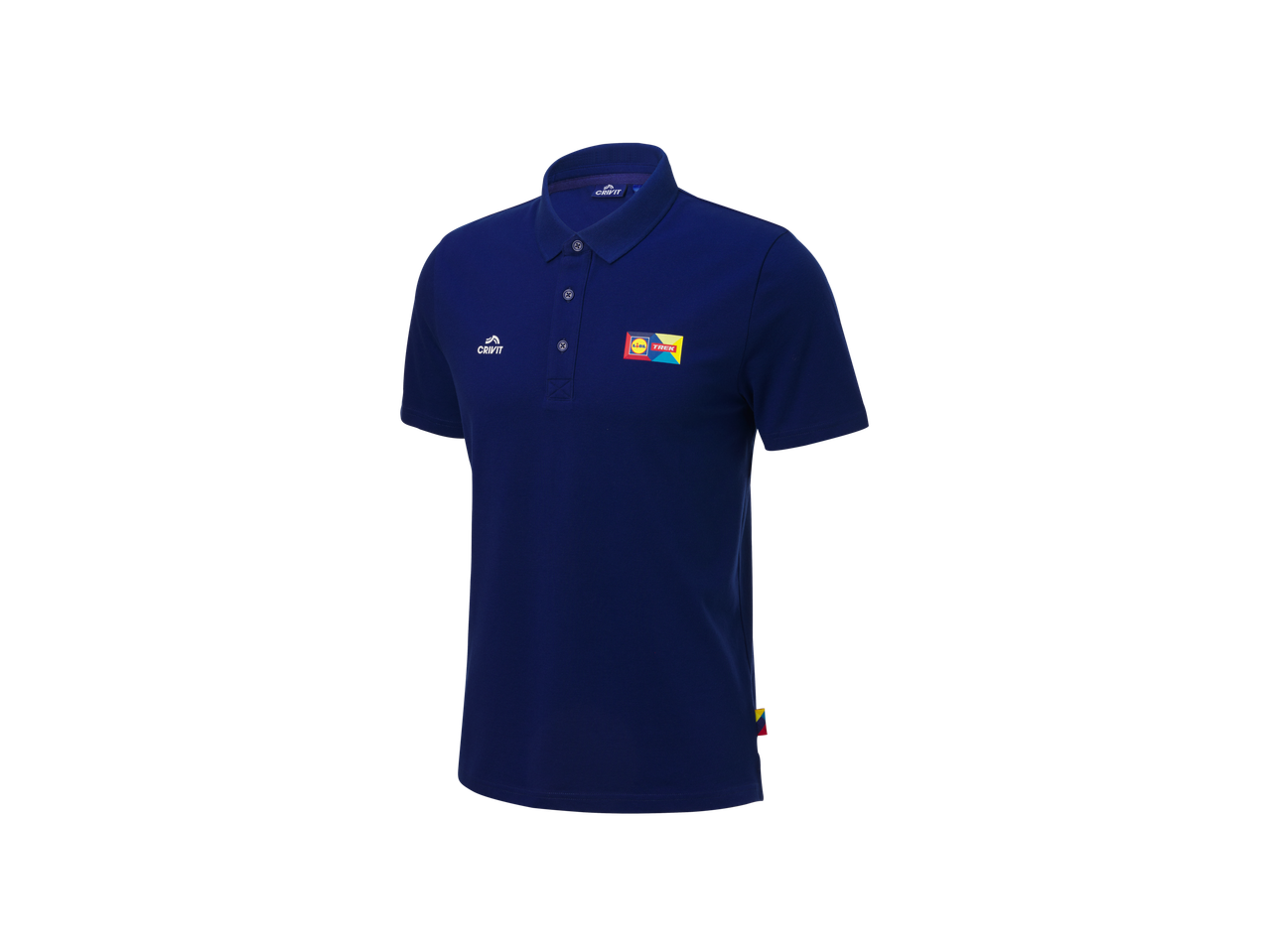 Temno modro Crivit polo majico z logom Lidl Trek.