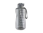 Clear water bottle with time markers and motivational phrases