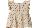 Baby dress with ruffled sleeves and a floral pattern.