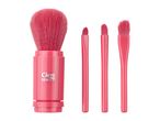 A pink retractable brush set with a larger powder brush and three smaller detail brushes.