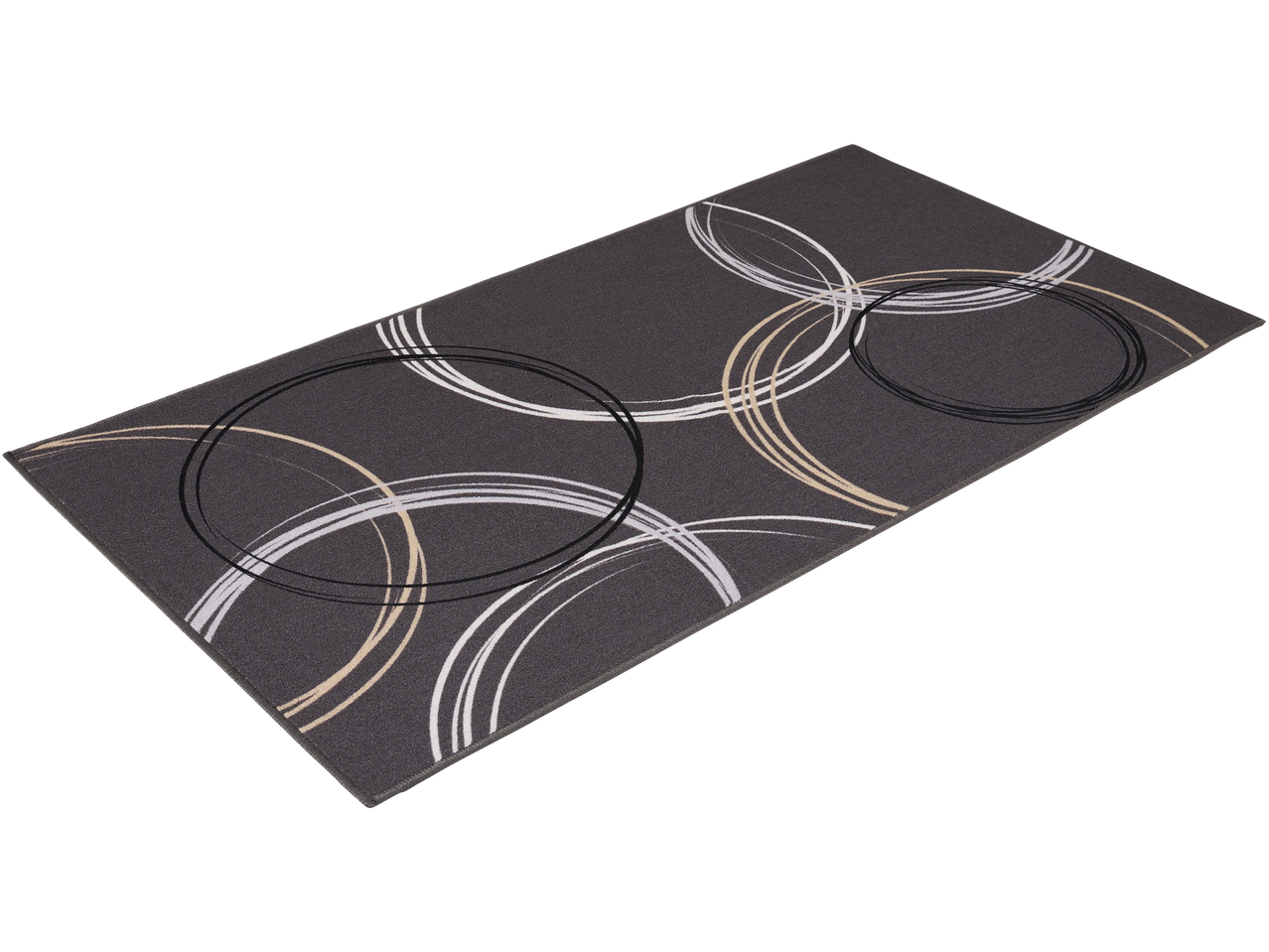 Livarno vaip abstraktsete ringidega hallis, valges, beežis ja mustas