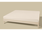 Livarno Sateen Fitted Sheet in light beige on a simple wooden bed frame.