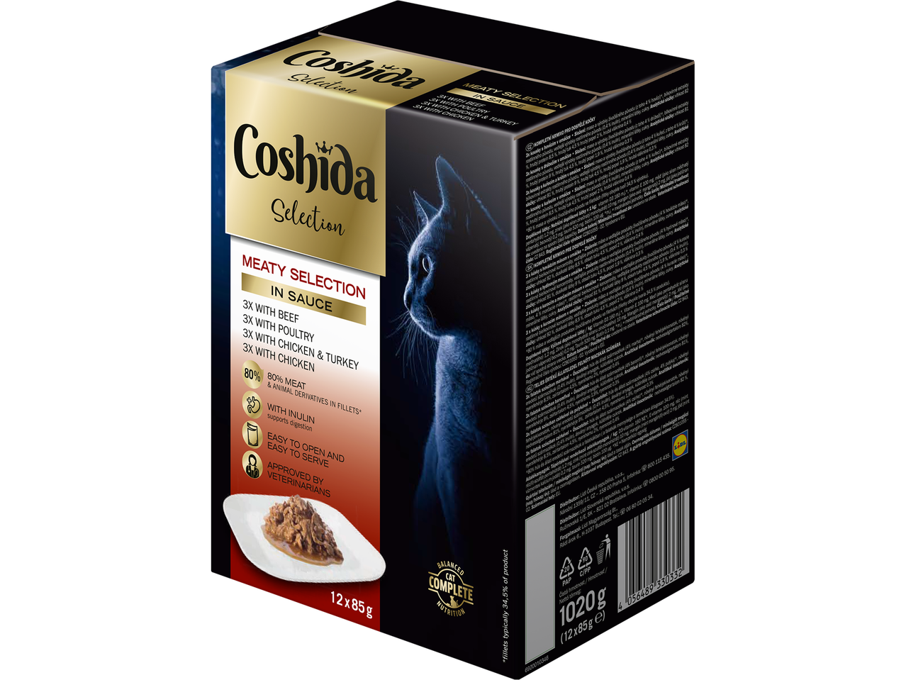 Coshida Selection Pašaras katėms, mėsos rinkinys padaže, 12x85g