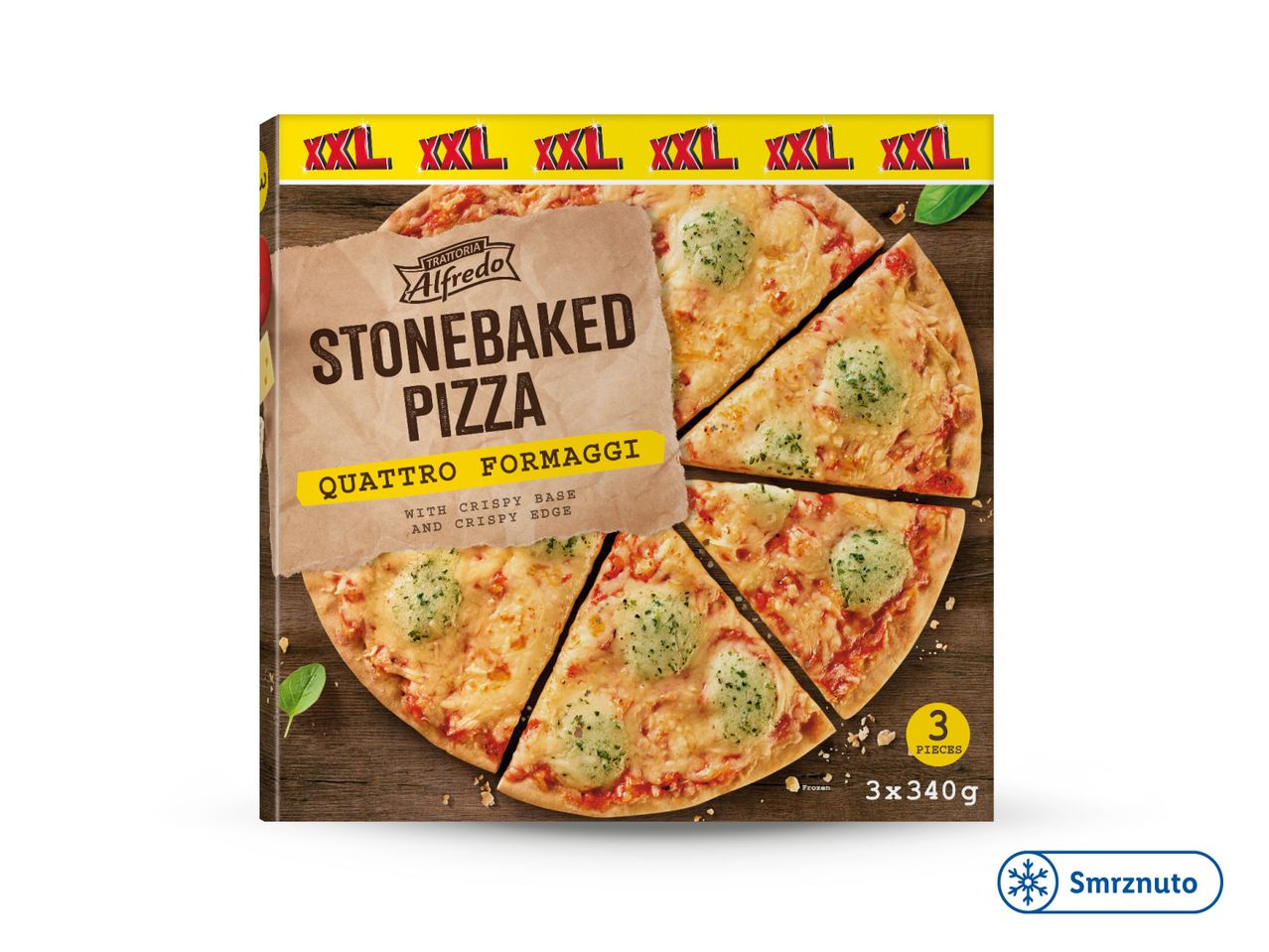 Zamrznuta pizza Quattro Formaggi tvrtke Alfredo, XXL veličina, 3 komada po 340g.