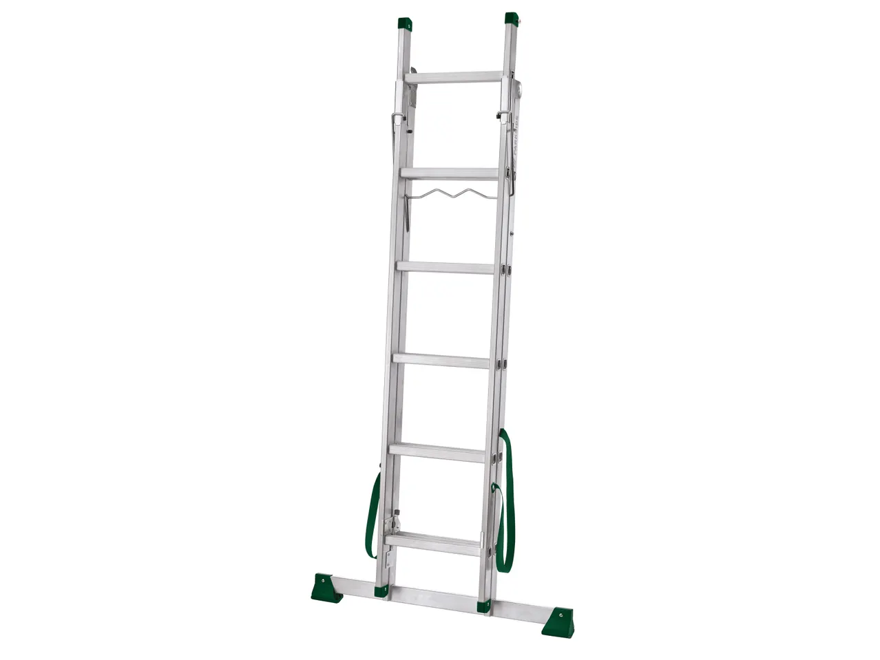 Silver aluminum multi-purpose ladder with green accents