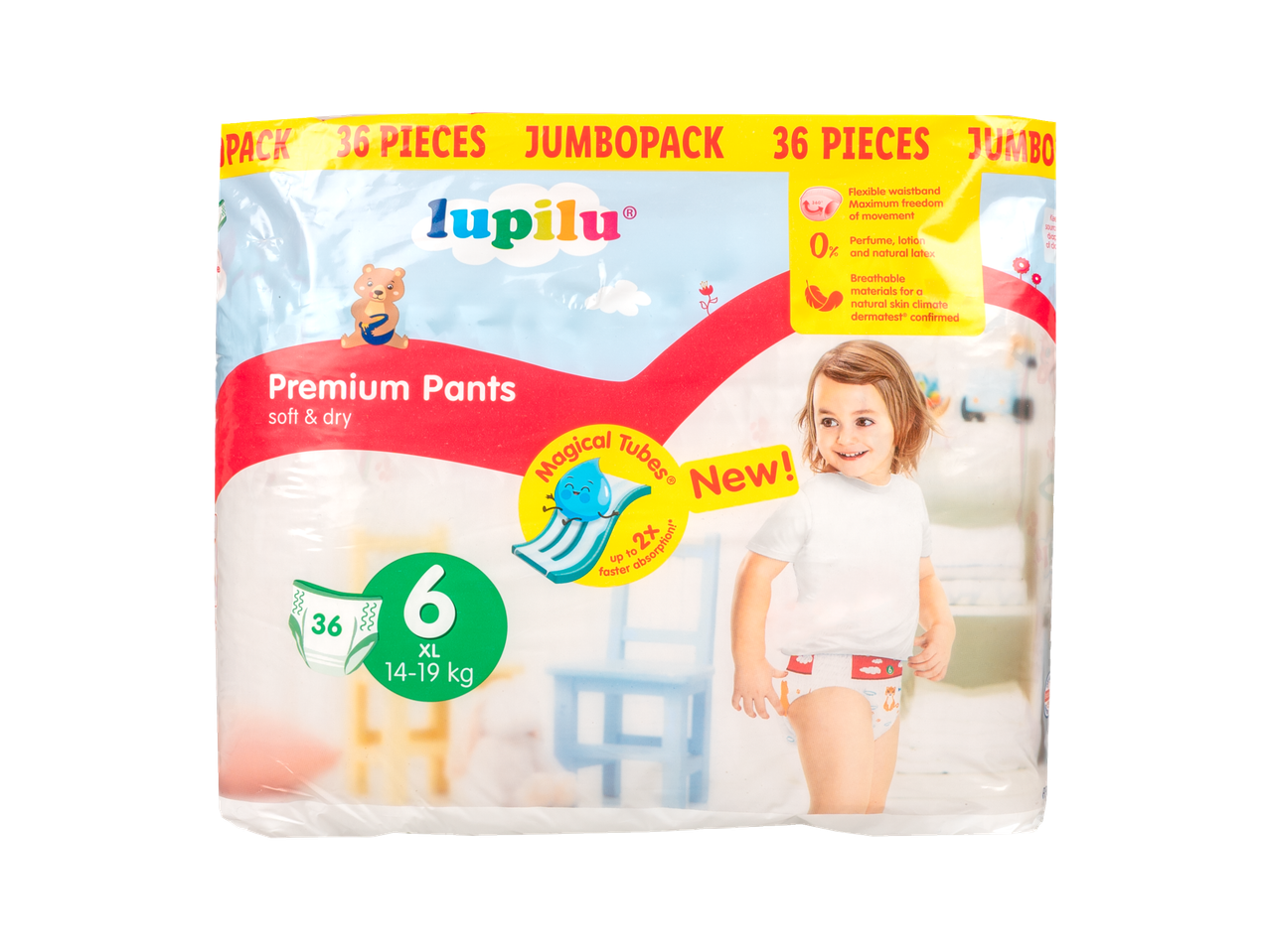 Pachet Lupilu cu 36 de scutece tip pantaloni, mărime XL (14-19 kg).