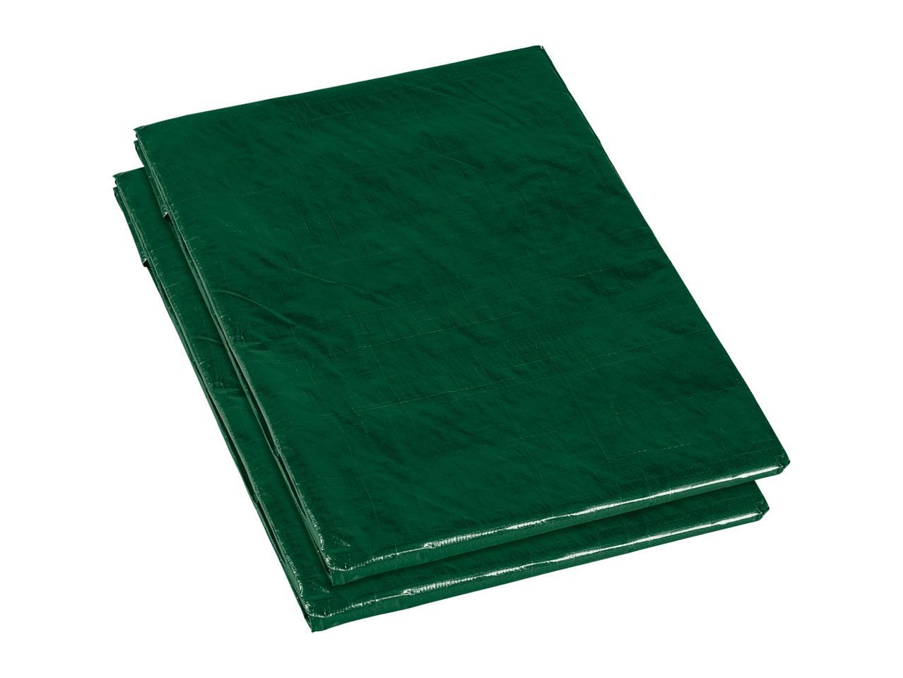 Two folded green tarpaulins stacked on top of each other.