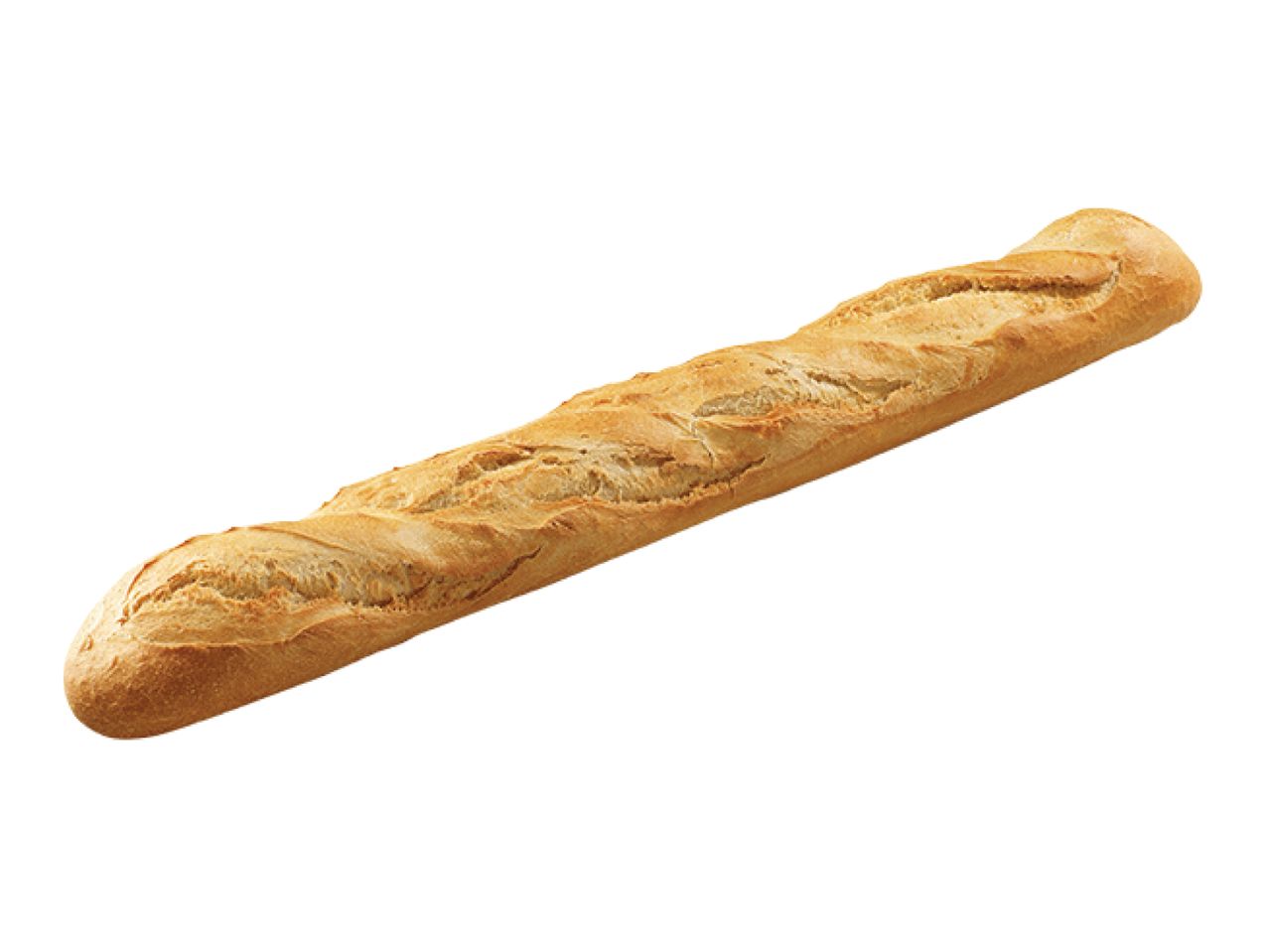 A golden-brown baguette with a crispy crust.