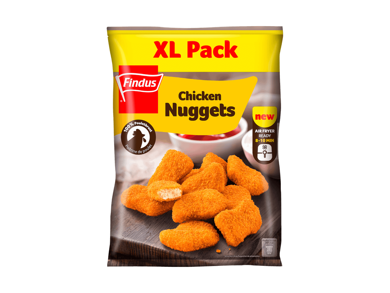 Findus XL Pack Chicken Nuggets, 100% Hähnchenbrust, Heißluftfritteusen-fertig.