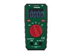 Green and black digital multimeter with a red rotary dial, displaying '0.000 V'.