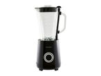 Black blender with a glass jug and measurement markings on a white background.