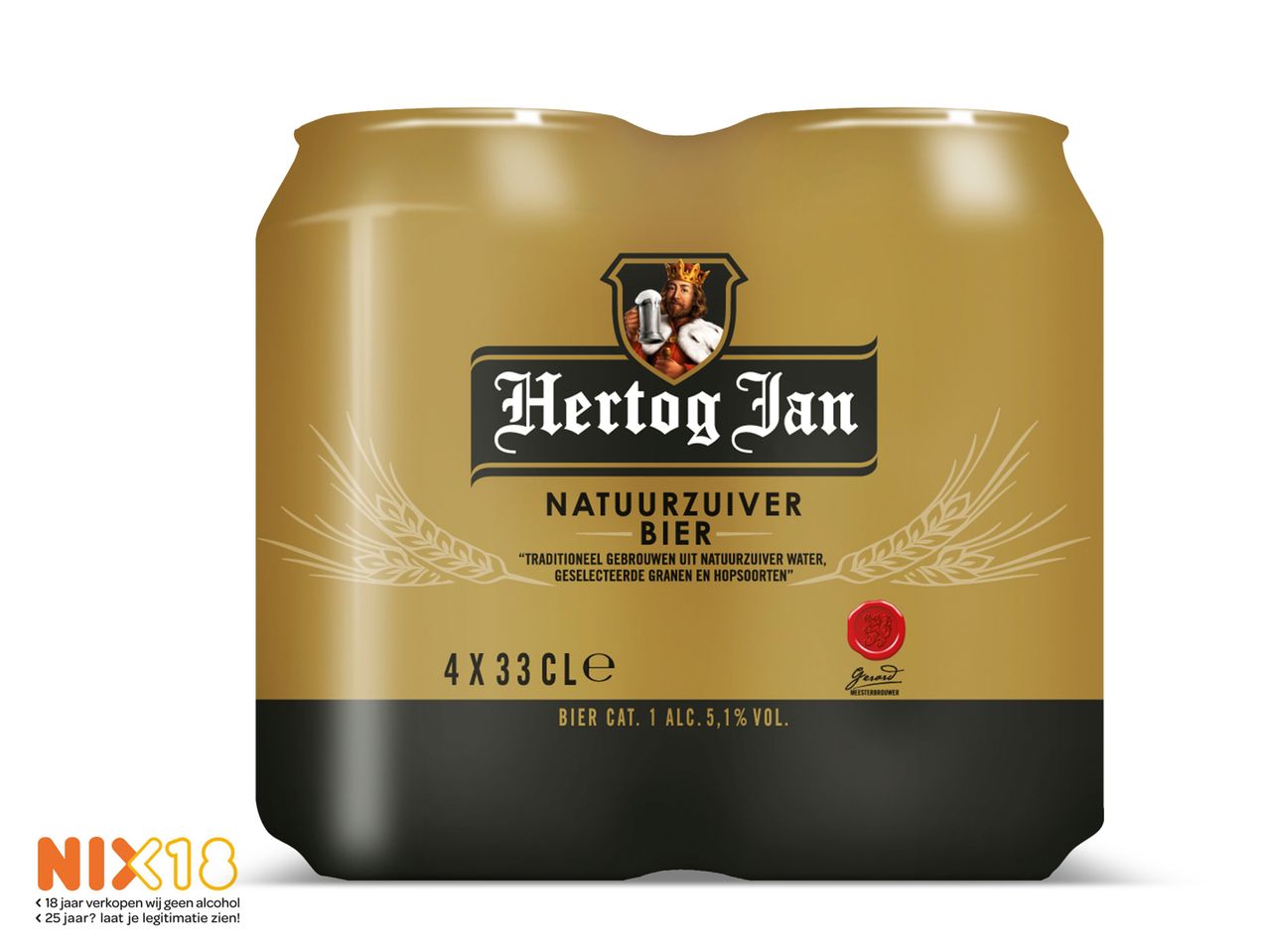 Vier blikjes Hertog Jan Naturzuiver bier.