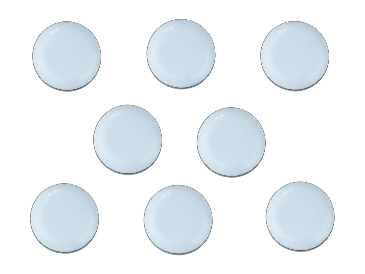 Eight light blue ceramic plates.